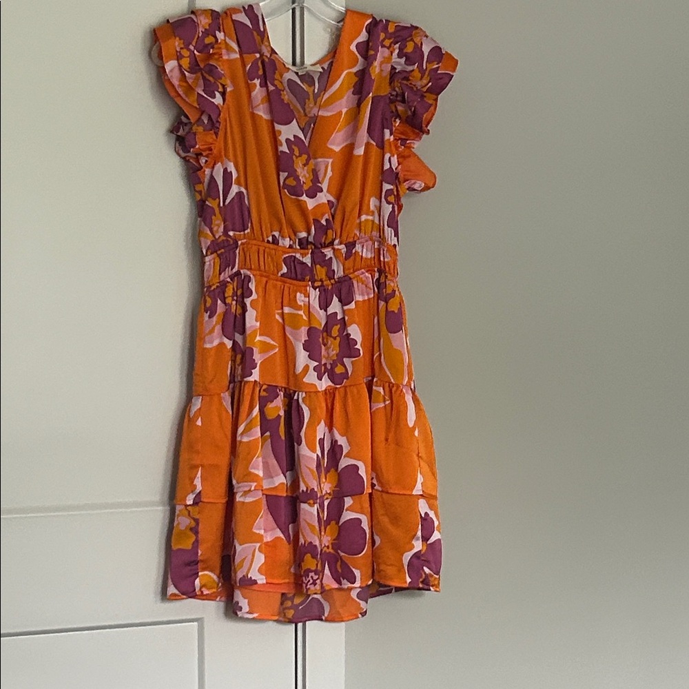 Vibrant Floral Dress with Ruffle Sleeves